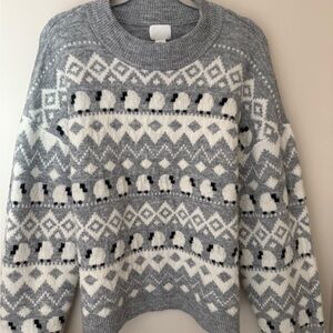 H&M Gray and White Sheep Pattern Sweater